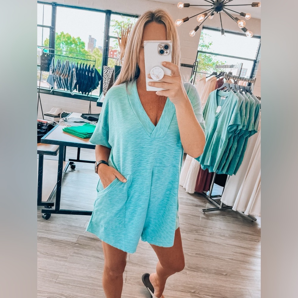 V-Neck Romper in Teal